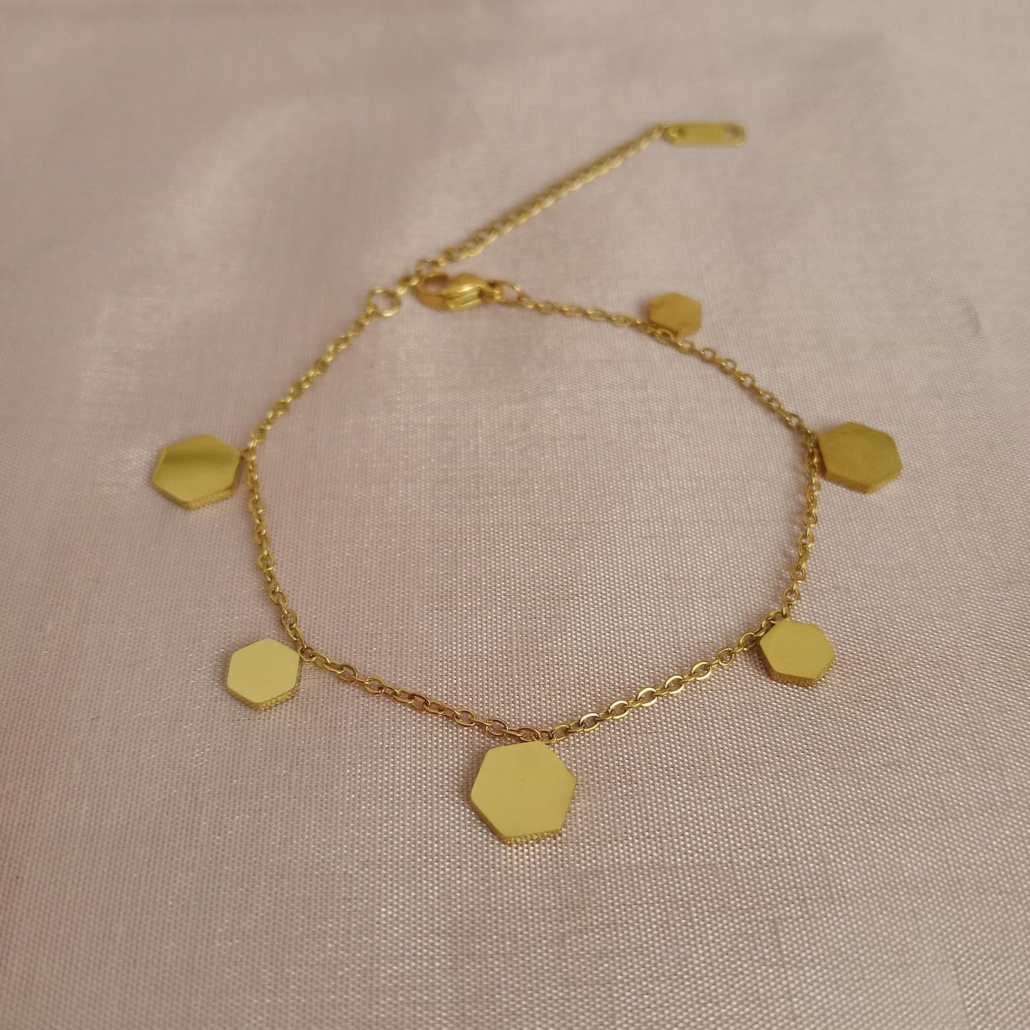 Hexagon Plate Golden Chain Bracelet bracelet by Blingso