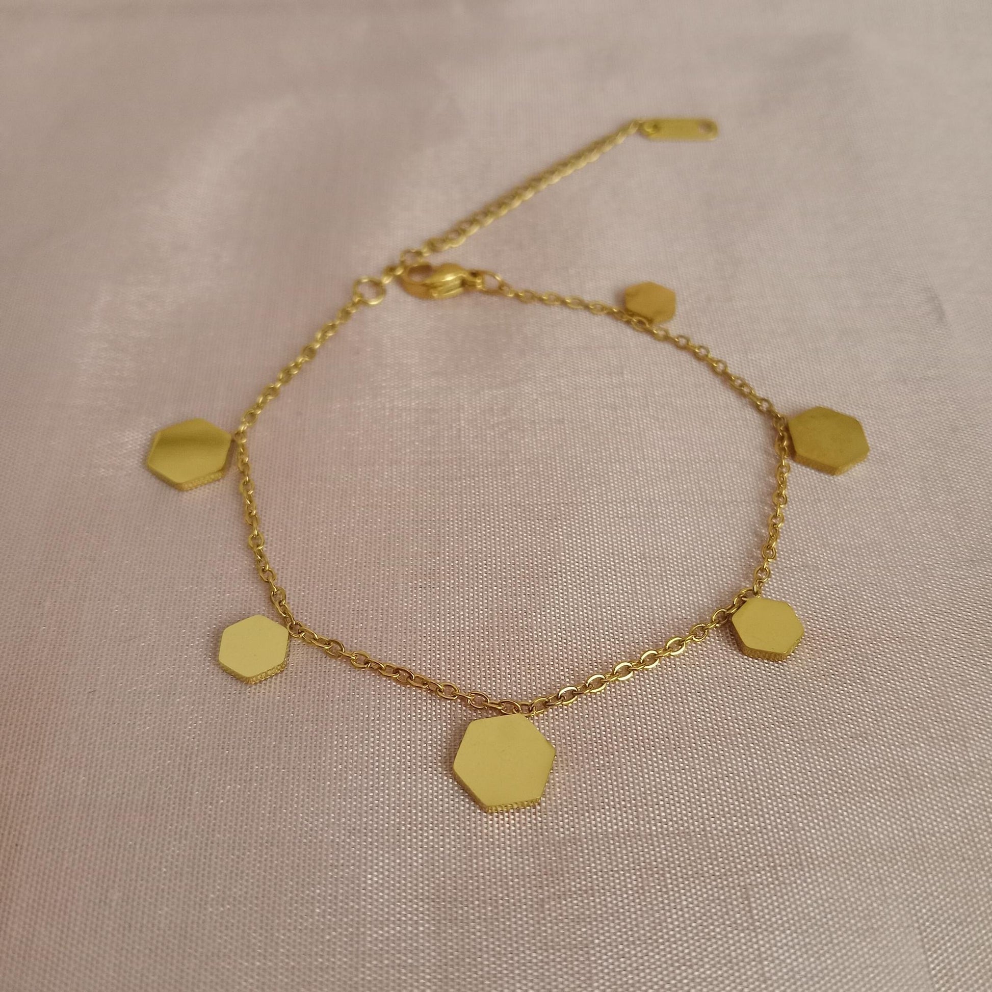 Hexagon Plate Golden Chain Bracelet bracelet by Blingso