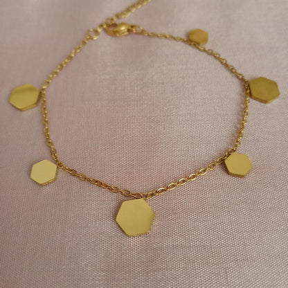 Hexagon Plate Golden Chain Bracelet bracelet by Blingso