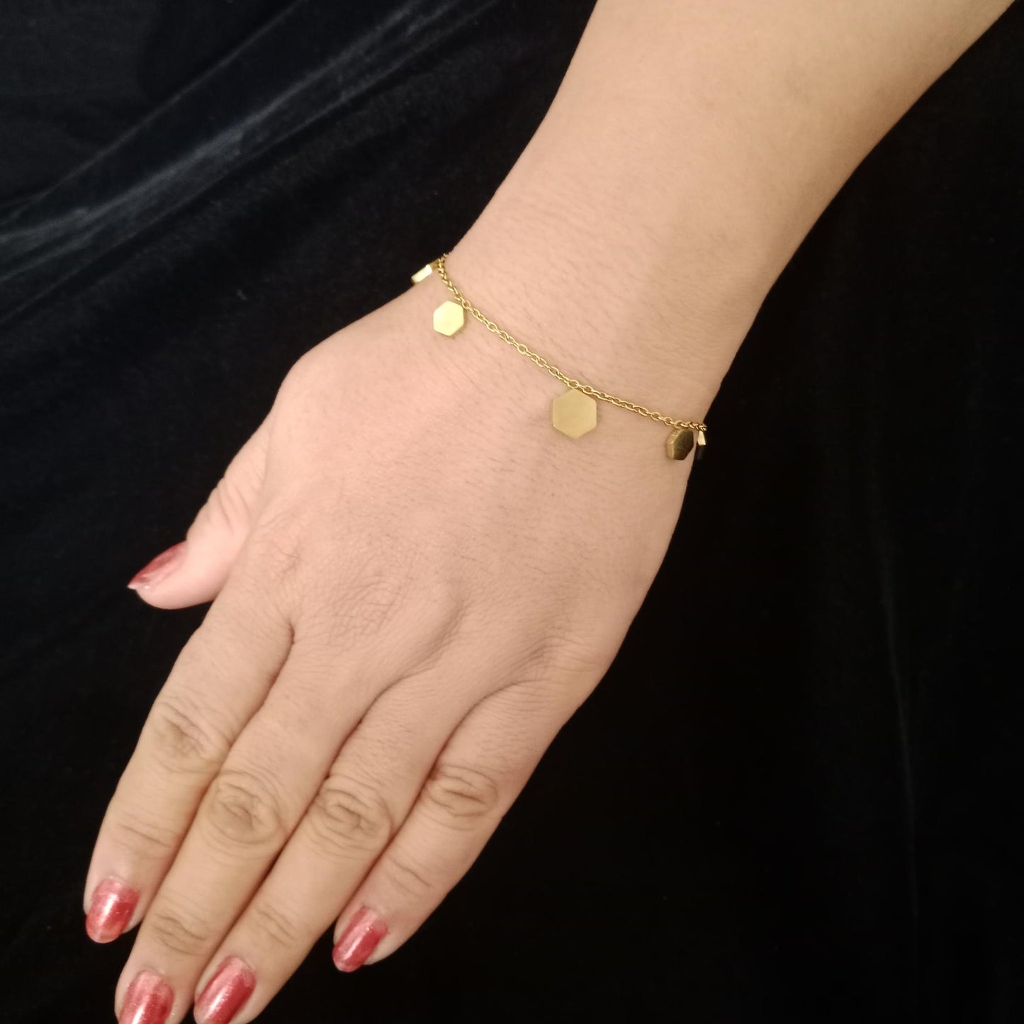 Hexagon Plate Golden Chain Bracelet bracelet by Blingso