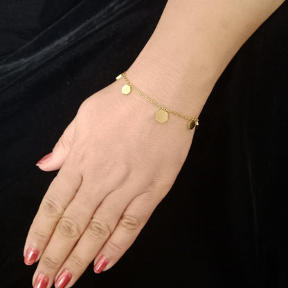 Hexagon Plate Golden Chain Bracelet bracelet by Blingso