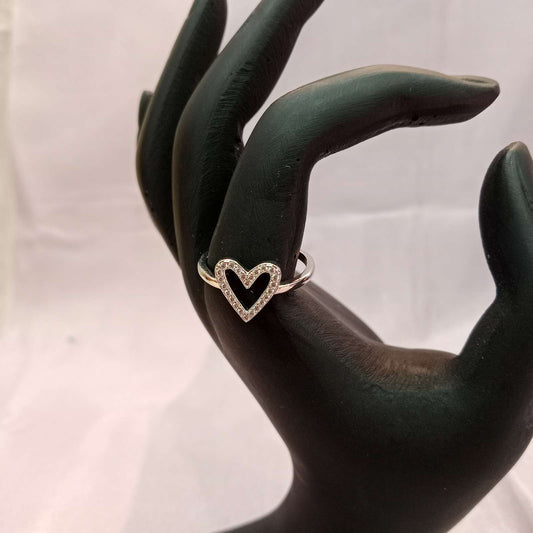 Blingso Hollow Heart Silver Ring – View 2