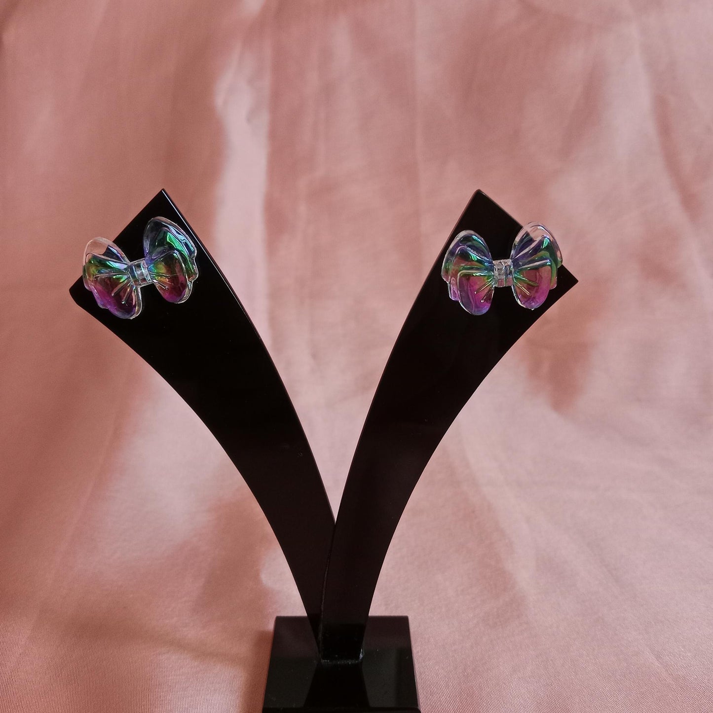 Iridescent Bow Stud Earrings