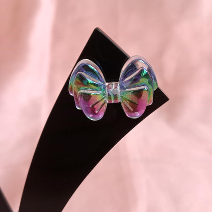 Iridescent Bow Stud Earrings