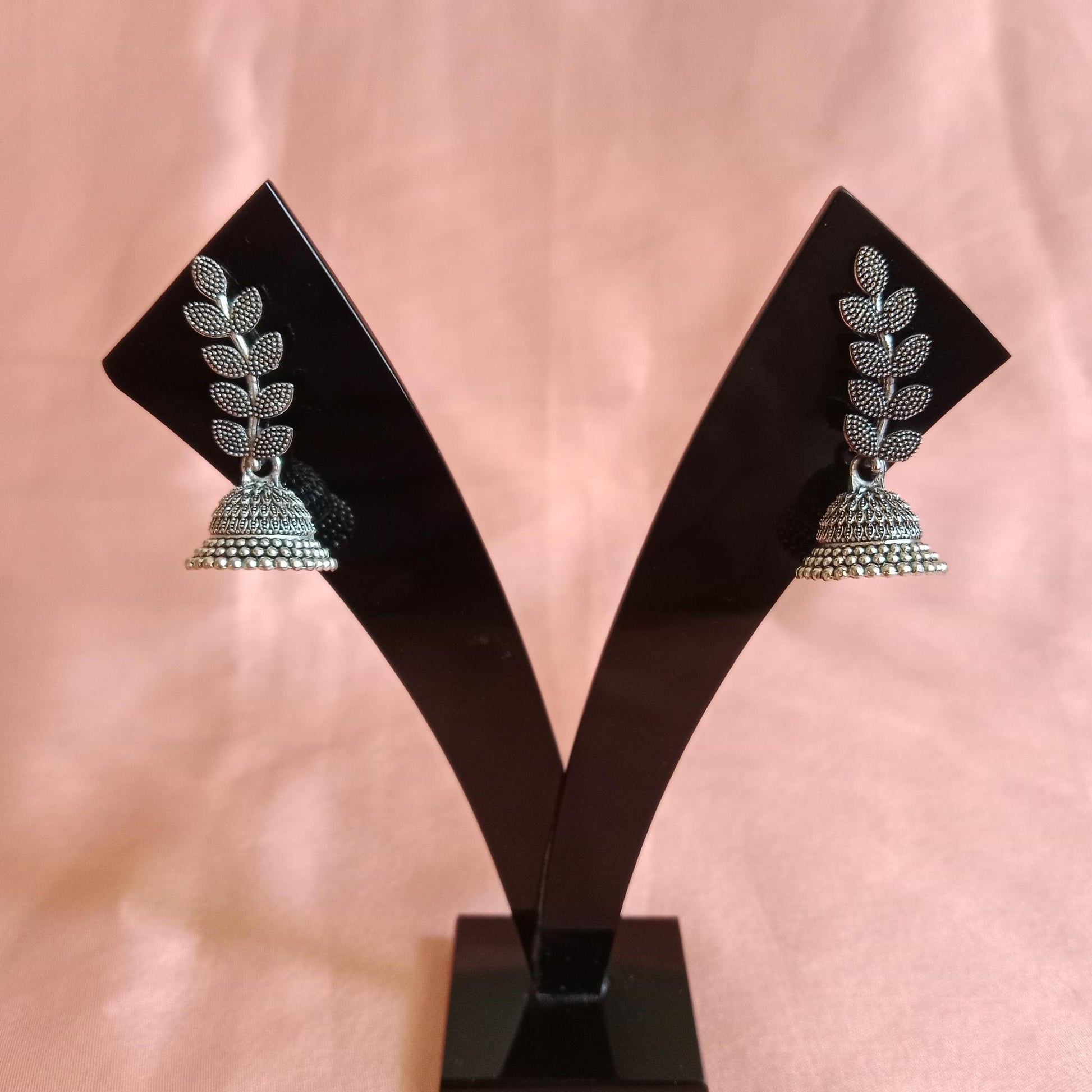 Leaf Dome Oxidized Jhumka Earrings