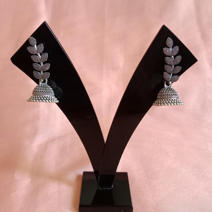 Leaf Dome Oxidized Jhumka Earrings