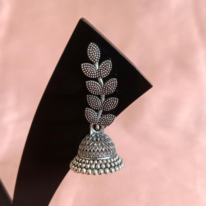 Leaf Dome Oxidized Jhumka Earrings