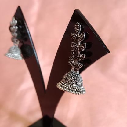 Leaf Dome Oxidized Jhumka Earrings