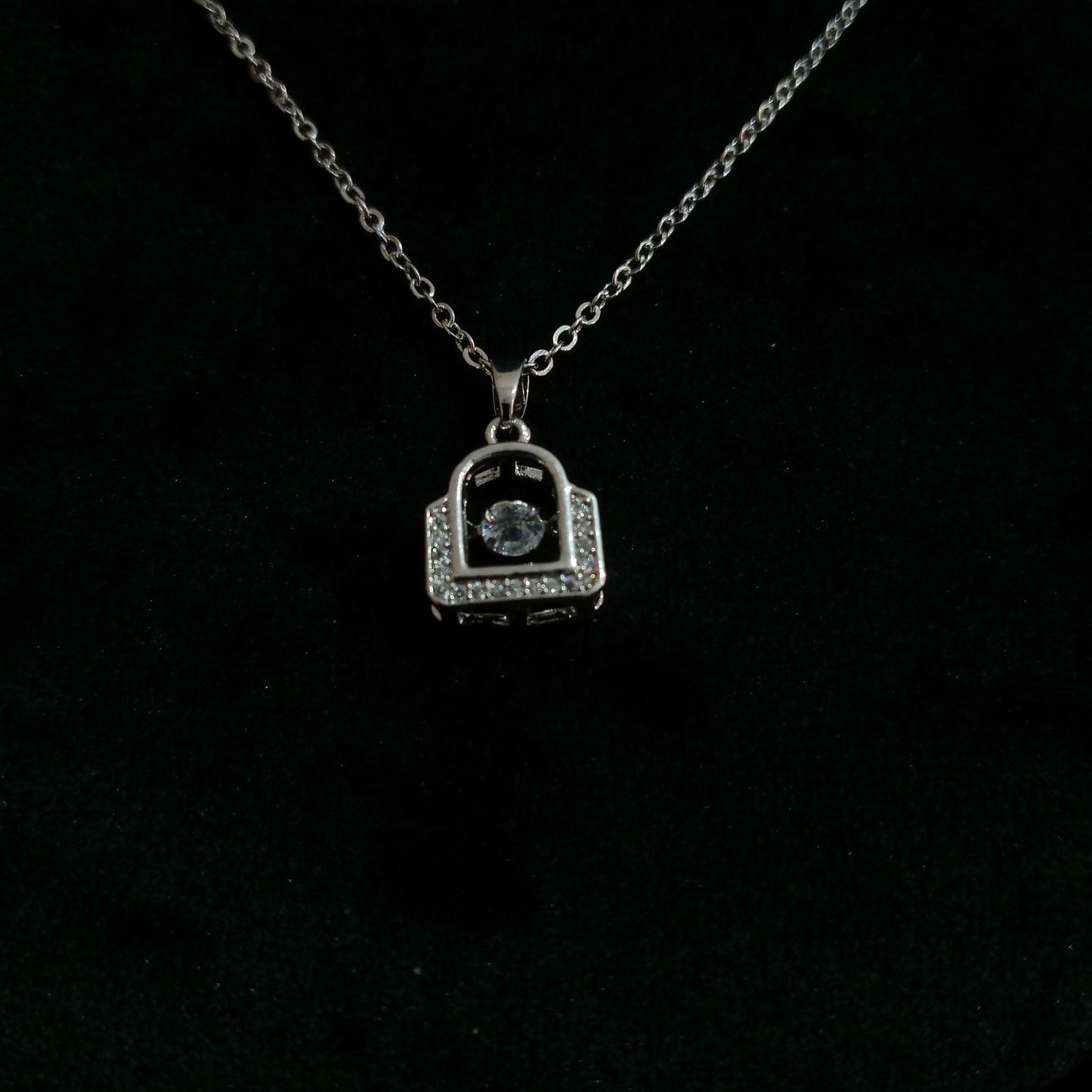 Lock Crystal Silver Pendant Neckpiece view 3