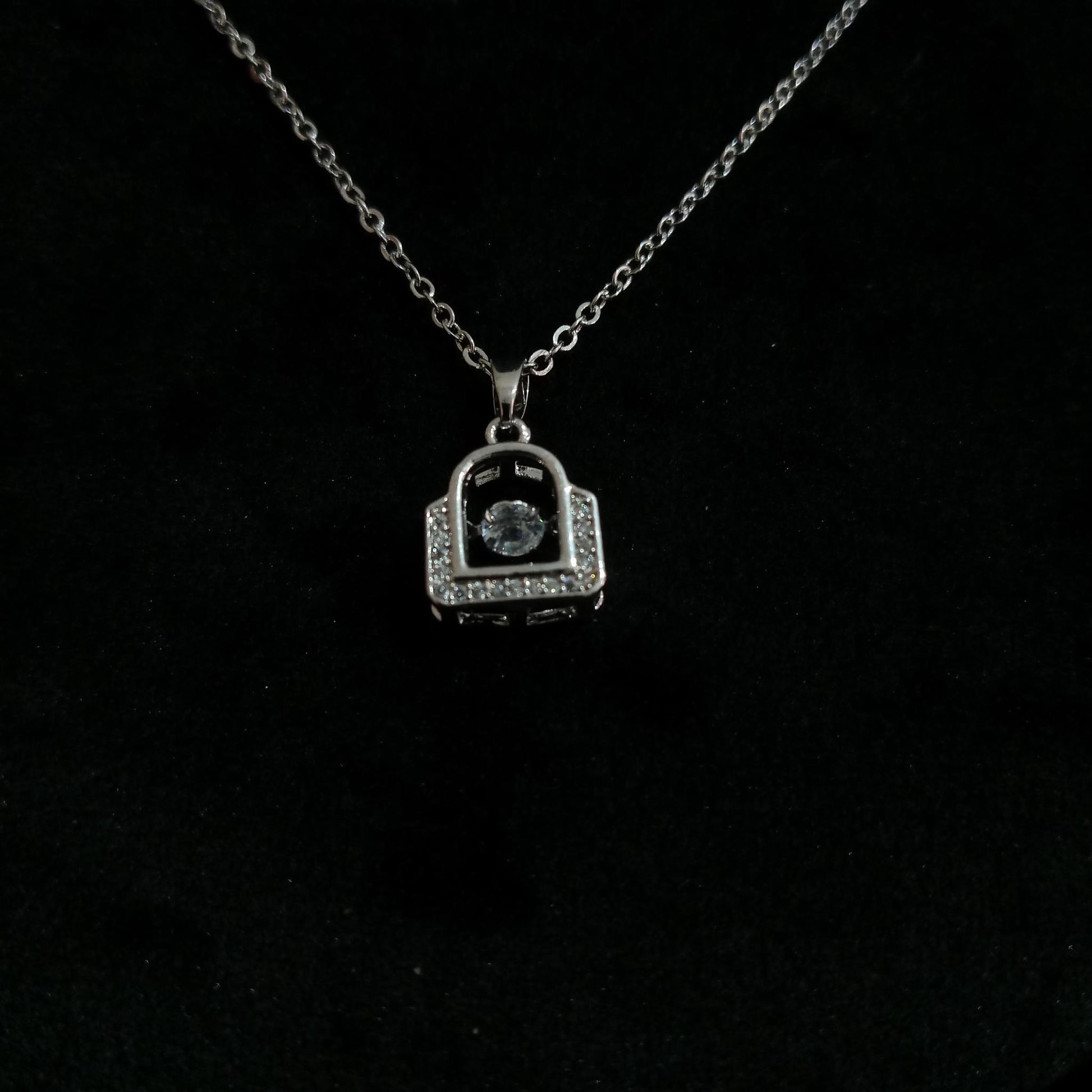 Lock Crystal Silver Pendant Neckpiece view 3