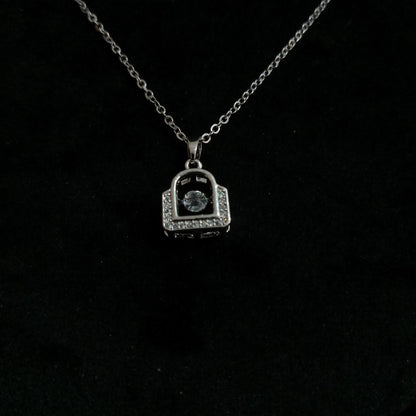Lock Crystal Silver Pendant Neckpiece view 3