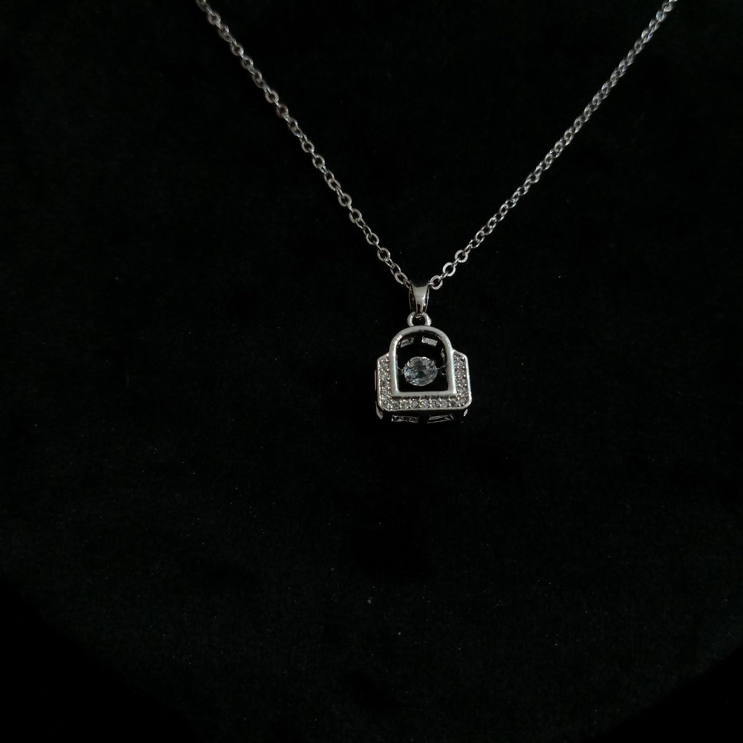Lock Crystal Silver Pendant Neckpiece - Lock