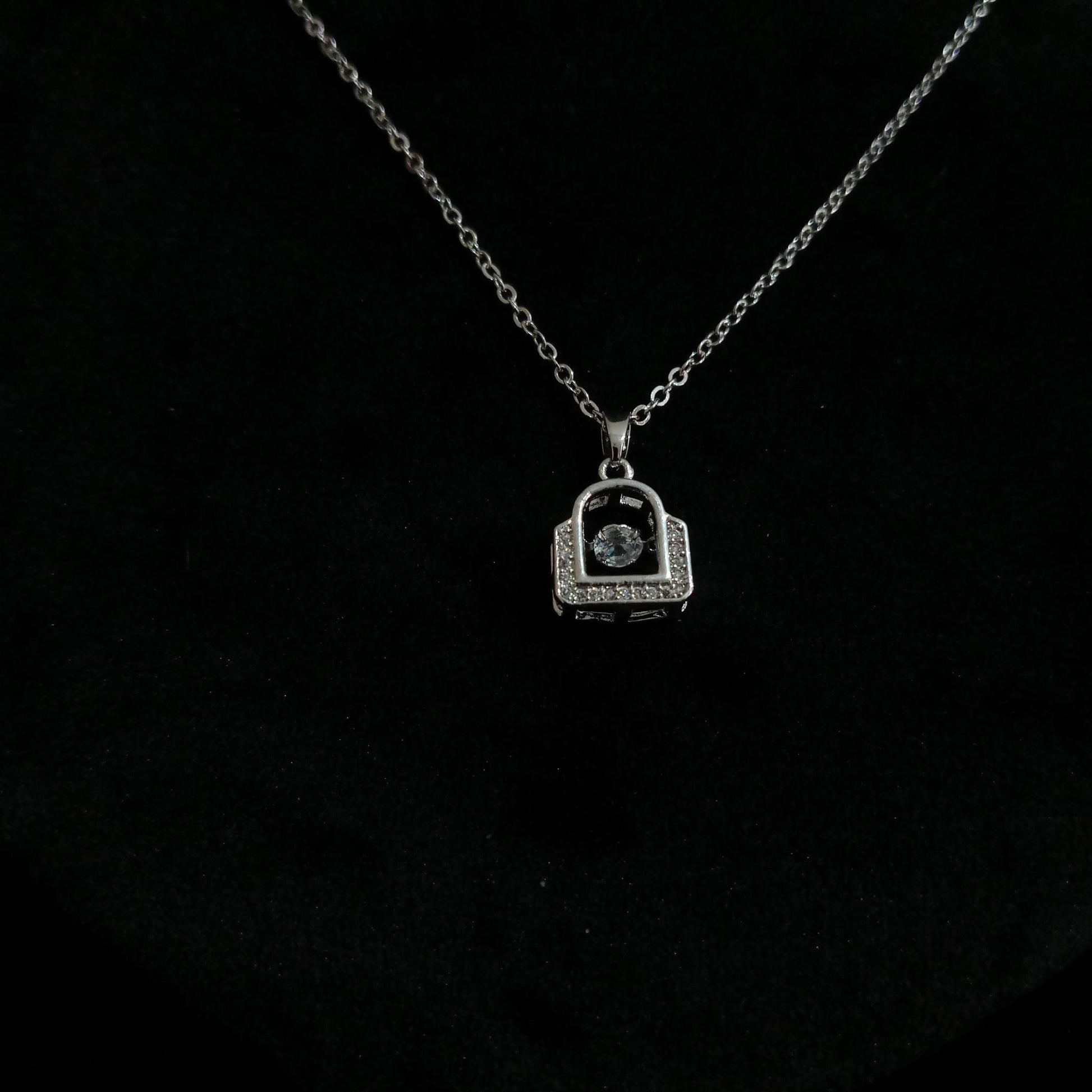 Lock Crystal Silver Pendant Neckpiece - Lock