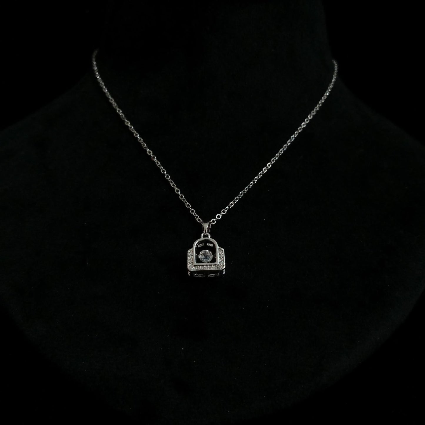 Lock Crystal Silver Pendant Neckpiece view 2