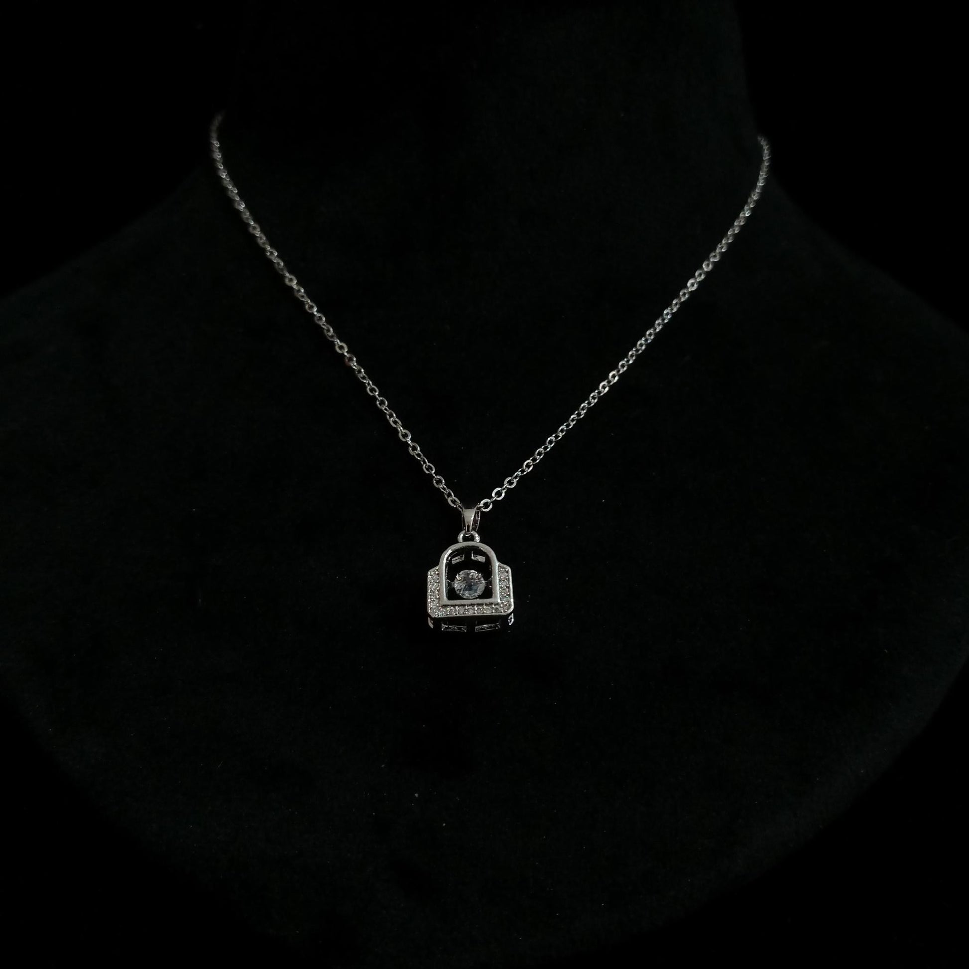 Lock Crystal Silver Pendant Neckpiece view 2