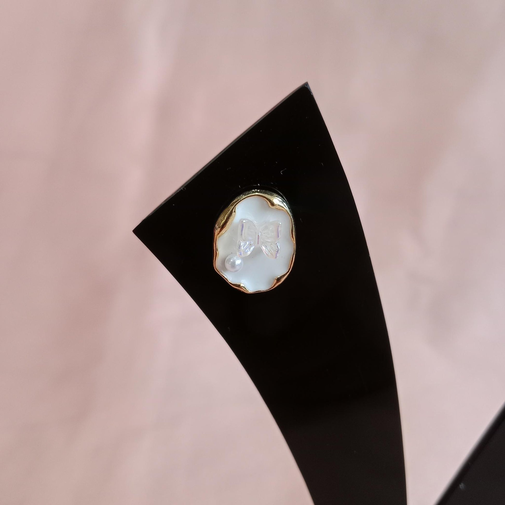 Oval Pearl Butterfly Earrings