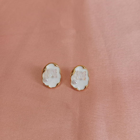 Oval Pearl Butterfly Earrings