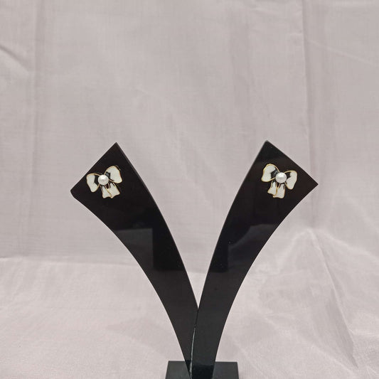 Pearl Bow Earrings – front view with pearl center