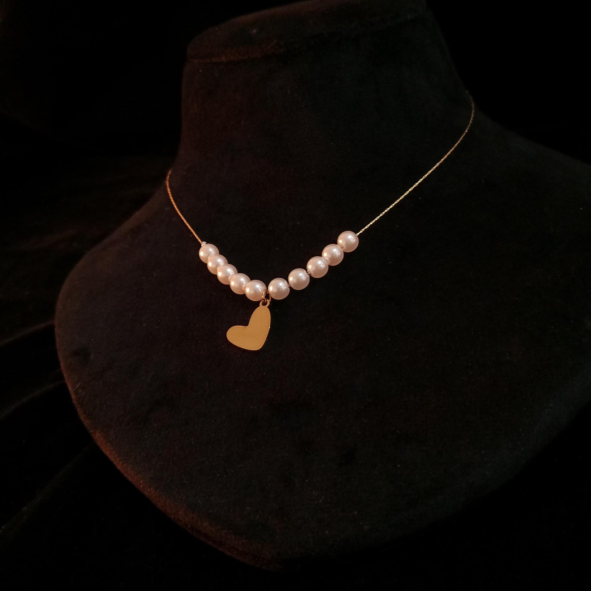 Pearl Heart Golden Pendant Neckpiece - Pearl