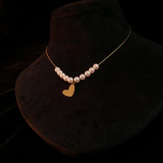 Pearl Heart Golden Pendant Neckpiece - Pearl