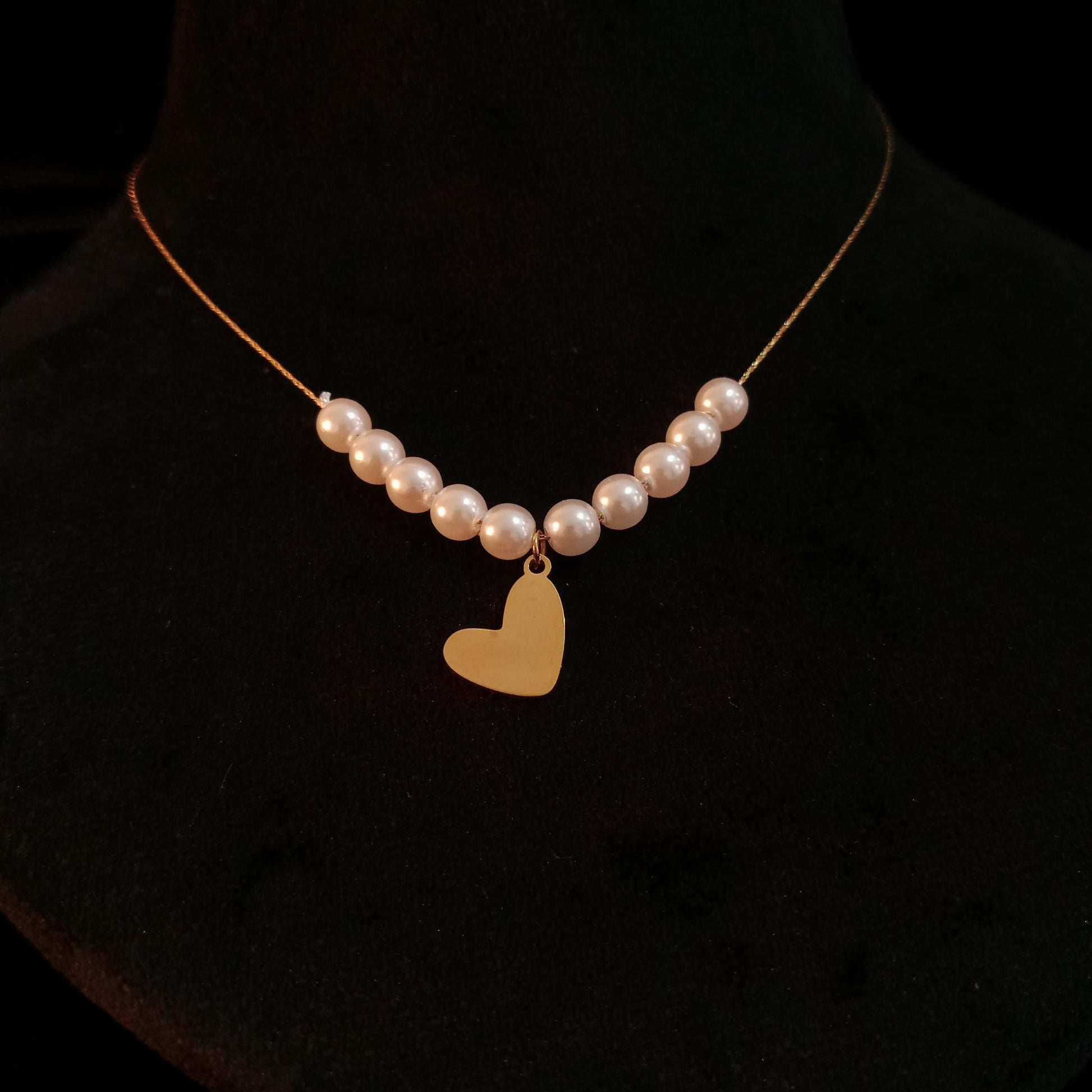 Pearl Heart Golden Pendant Neckpiece view 2