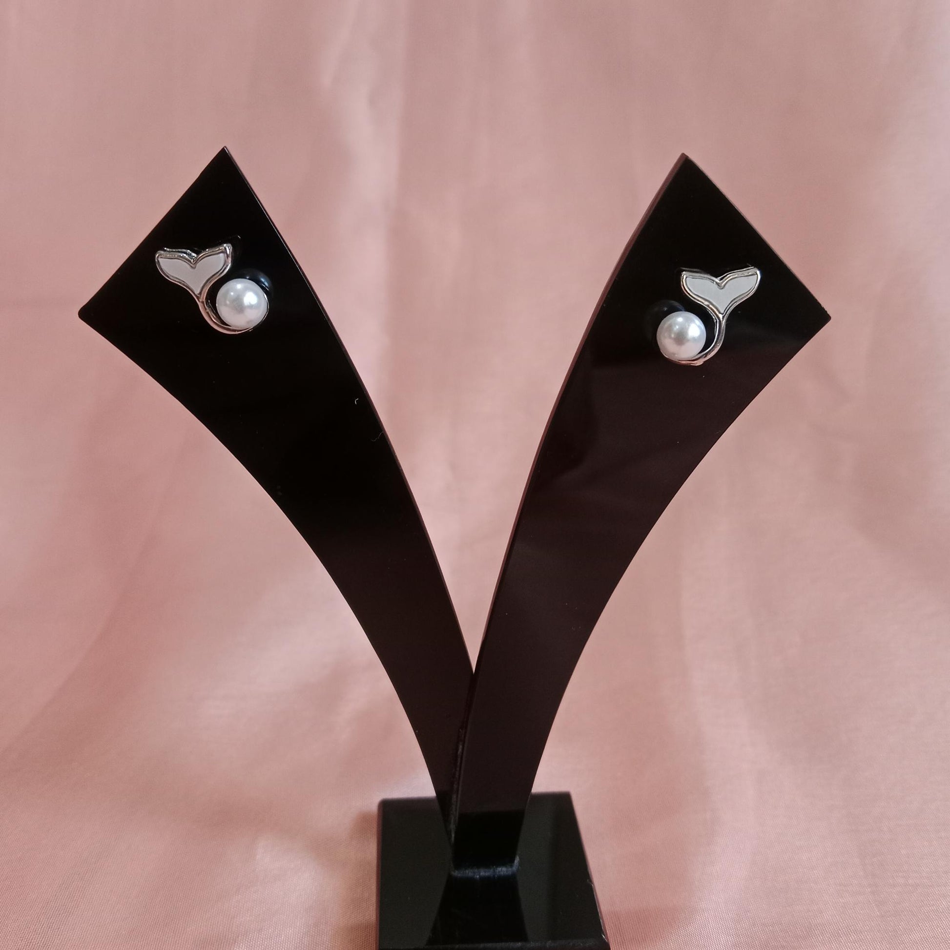 Pearl Whale Tail Stud Earrings