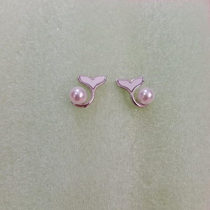 Pearl Whale Tail Stud Earrings