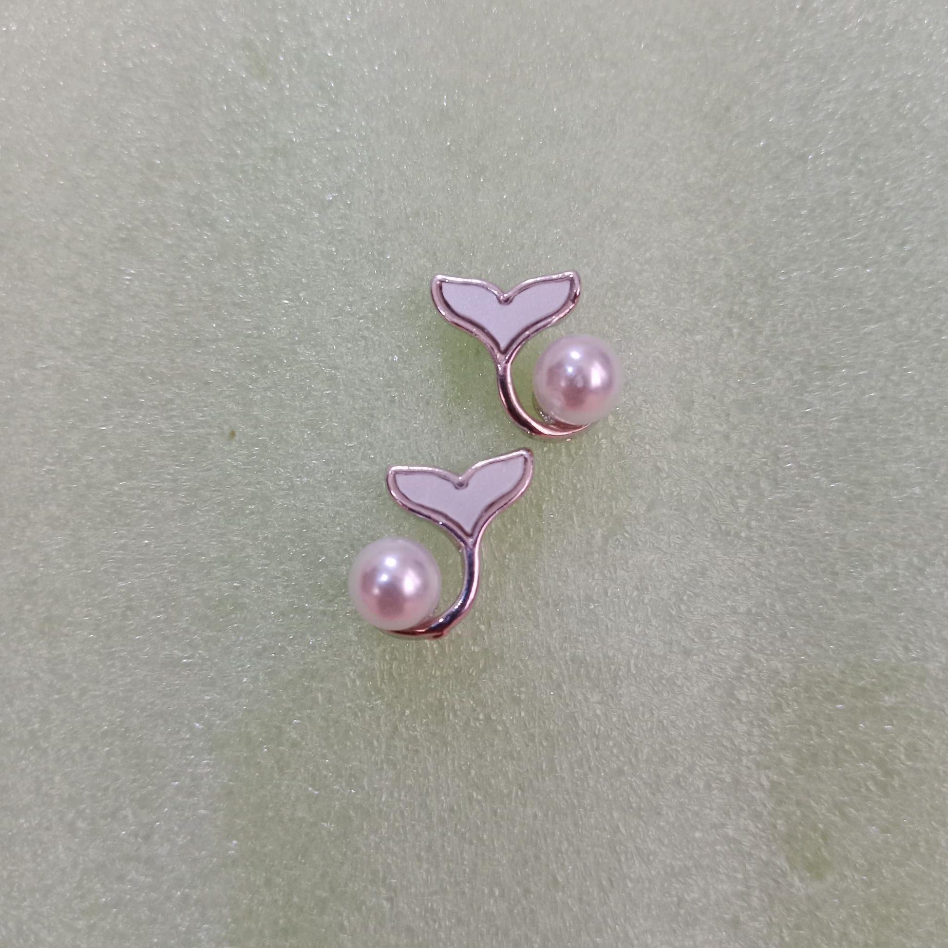 Pearl Whale Tail Stud Earrings