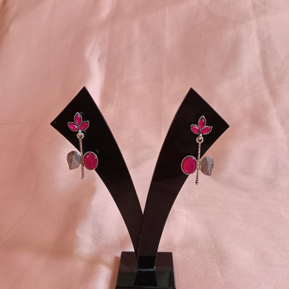 Pink Lotus Leaf Oxidized Earrings