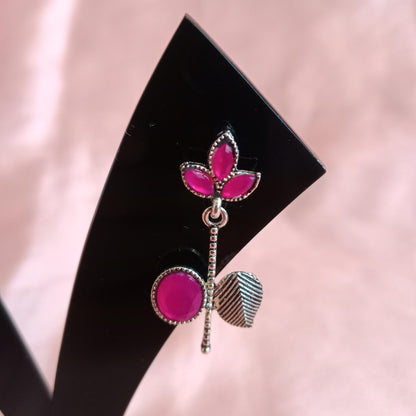 Pink Lotus Leaf Oxidized Earrings