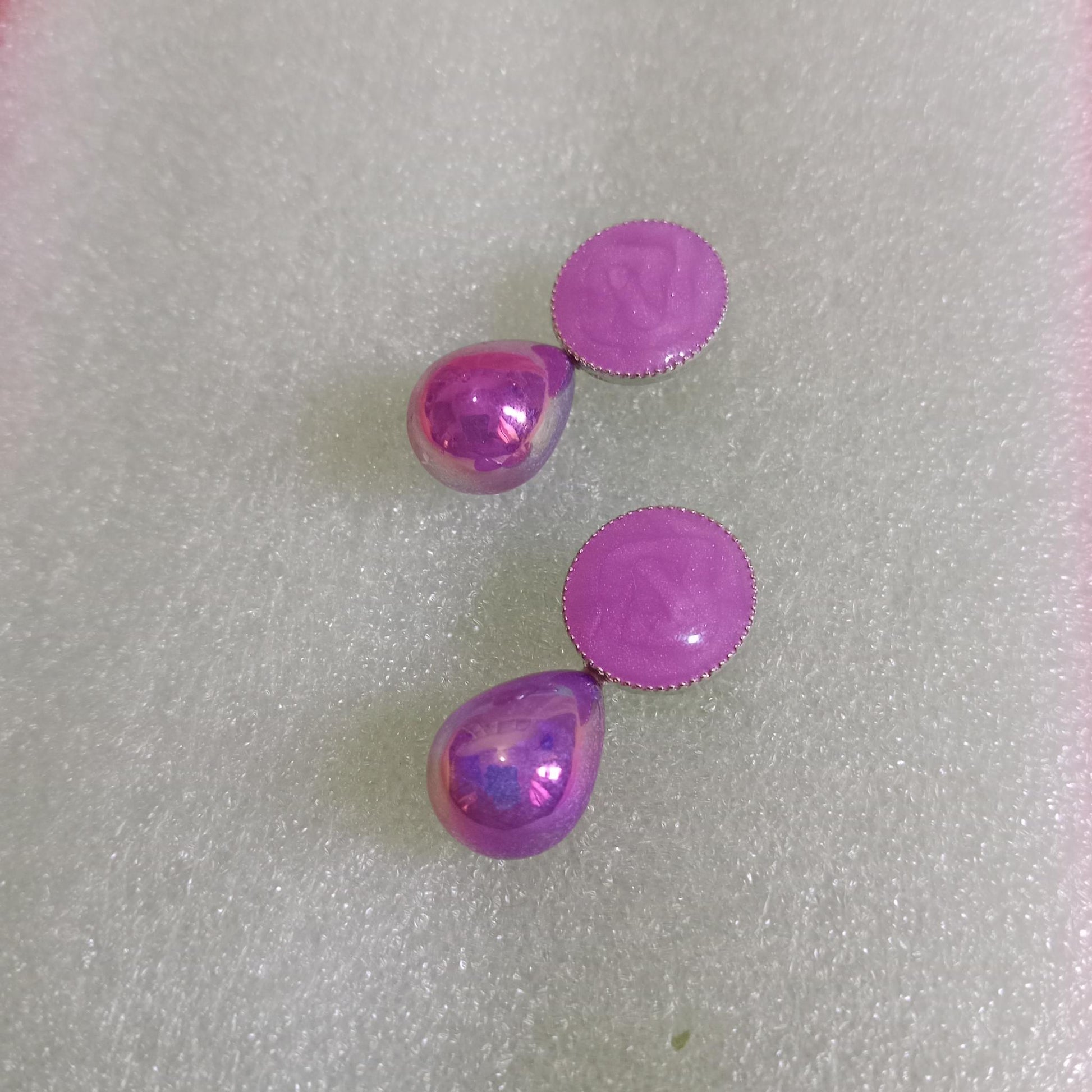 Purple Glossy Teardrop Earrings
