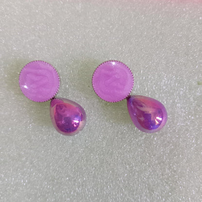 Purple Glossy Teardrop Earrings