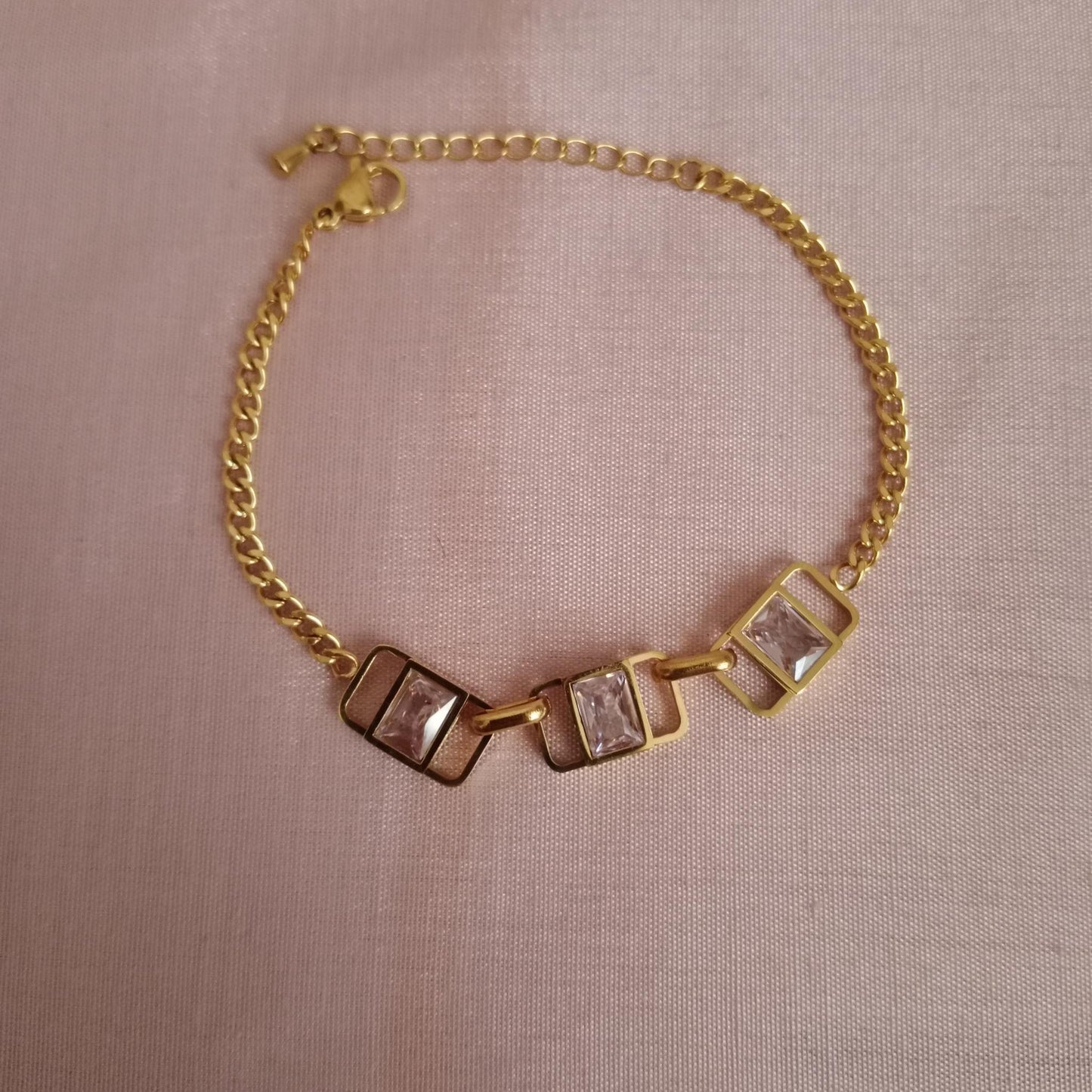 Rectangular Crystal Link Golden Chain Bracelet bracelet by Blingso