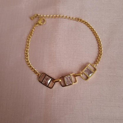 Rectangular Crystal Link Golden Chain Bracelet bracelet by Blingso