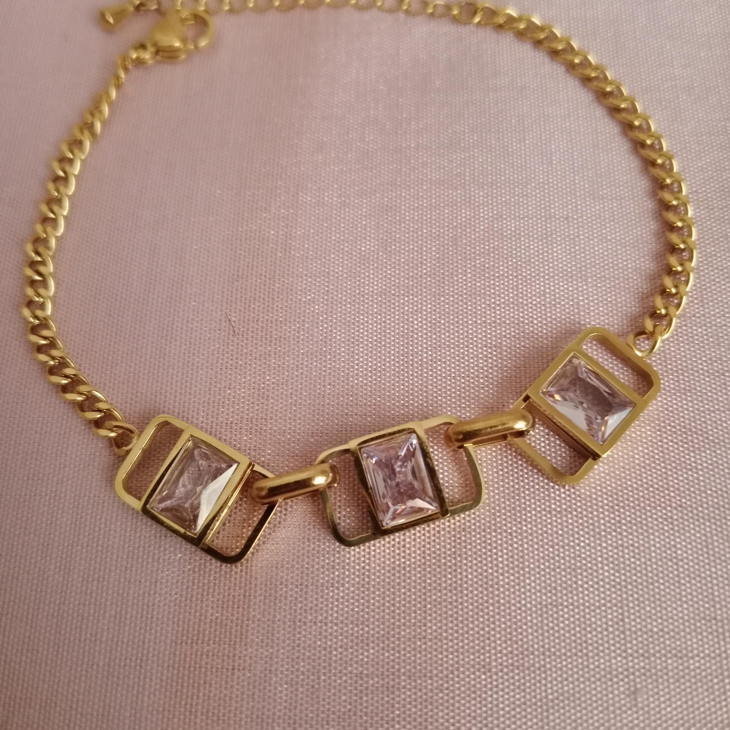 Rectangular Crystal Link Golden Chain Bracelet bracelet by Blingso