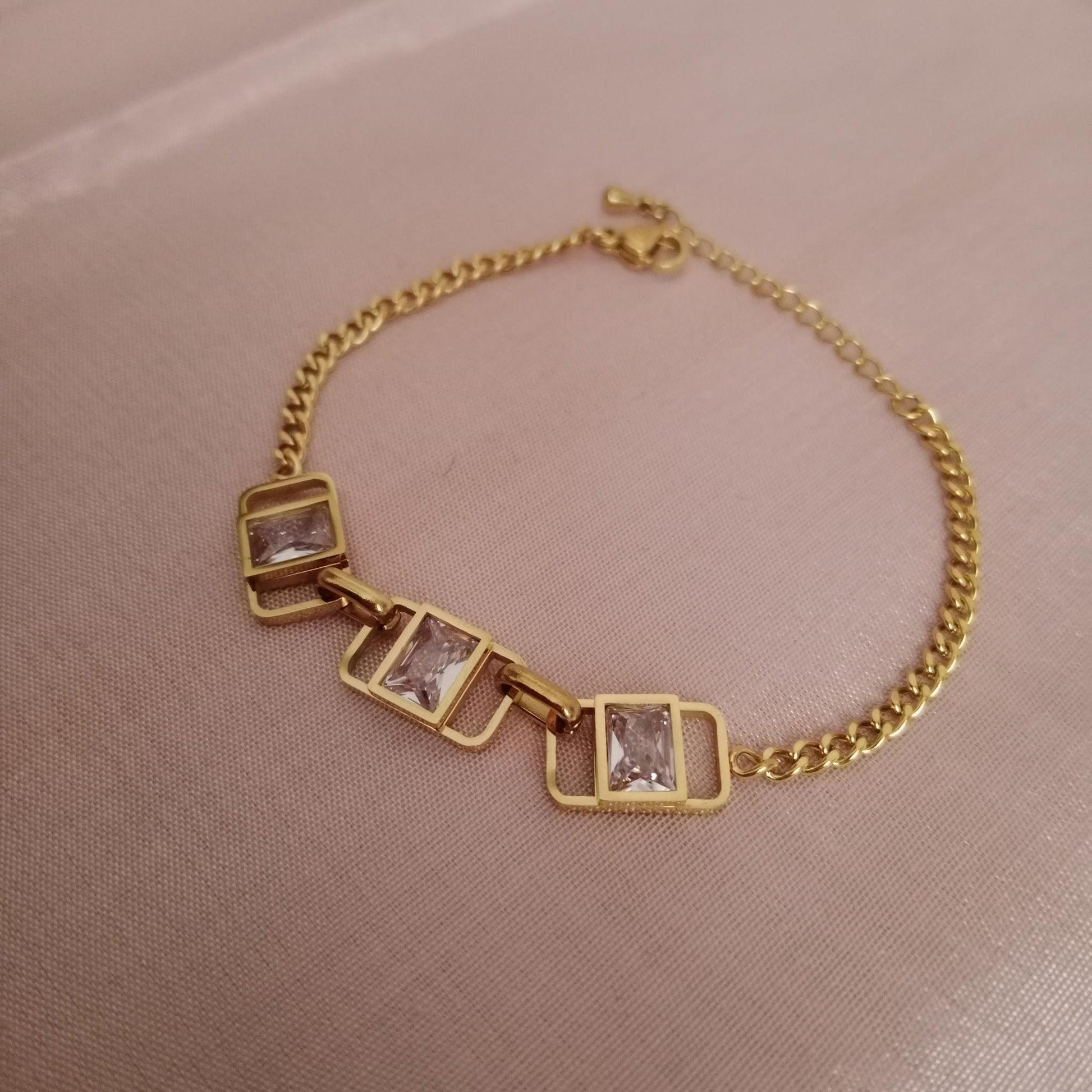 Rectangular Crystal Link Golden Chain Bracelet bracelet by Blingso