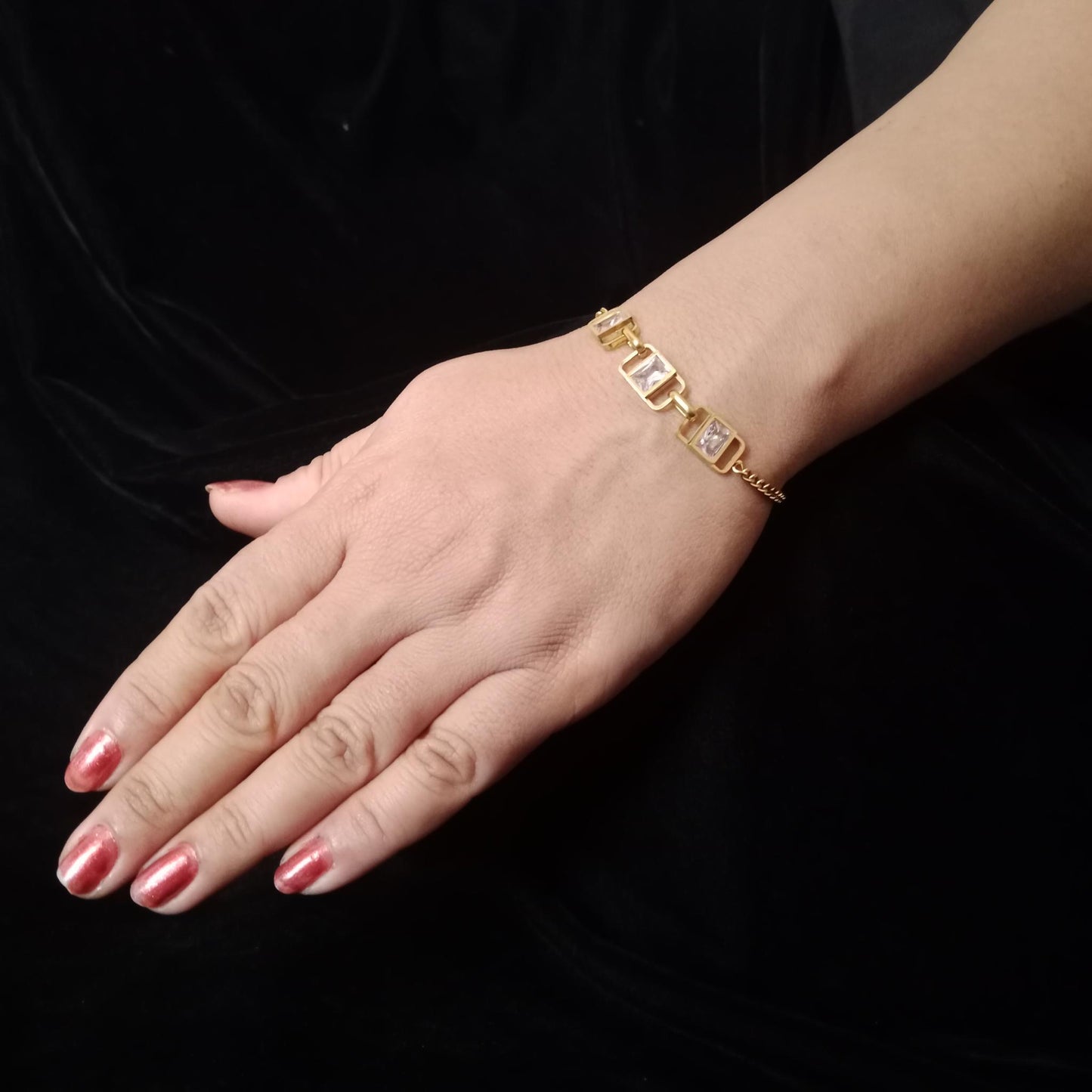 Rectangular Crystal Link Golden Chain Bracelet bracelet by Blingso