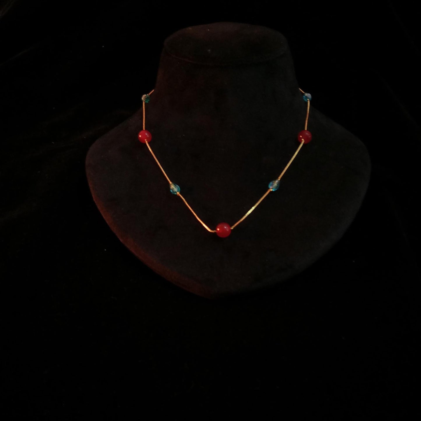 Red & Blue Beaded Minimal Neckpiece view 4
