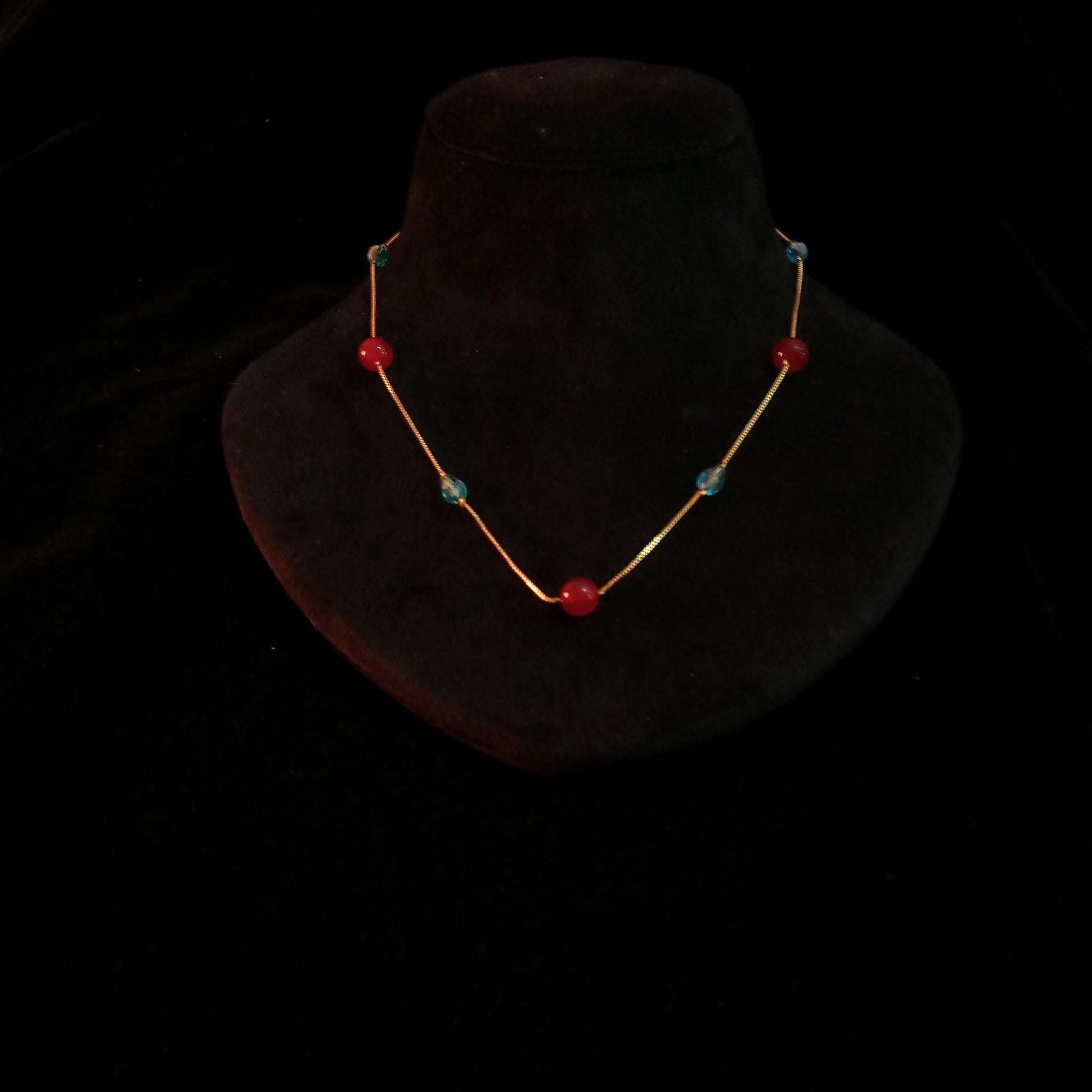 Red & Blue Beaded Minimal Neckpiece view 4