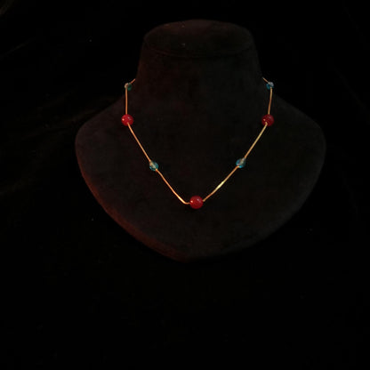 Red & Blue Beaded Minimal Neckpiece view 4