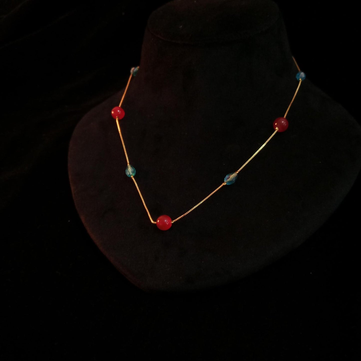 Red & Blue Beaded Minimal Neckpiece view 3