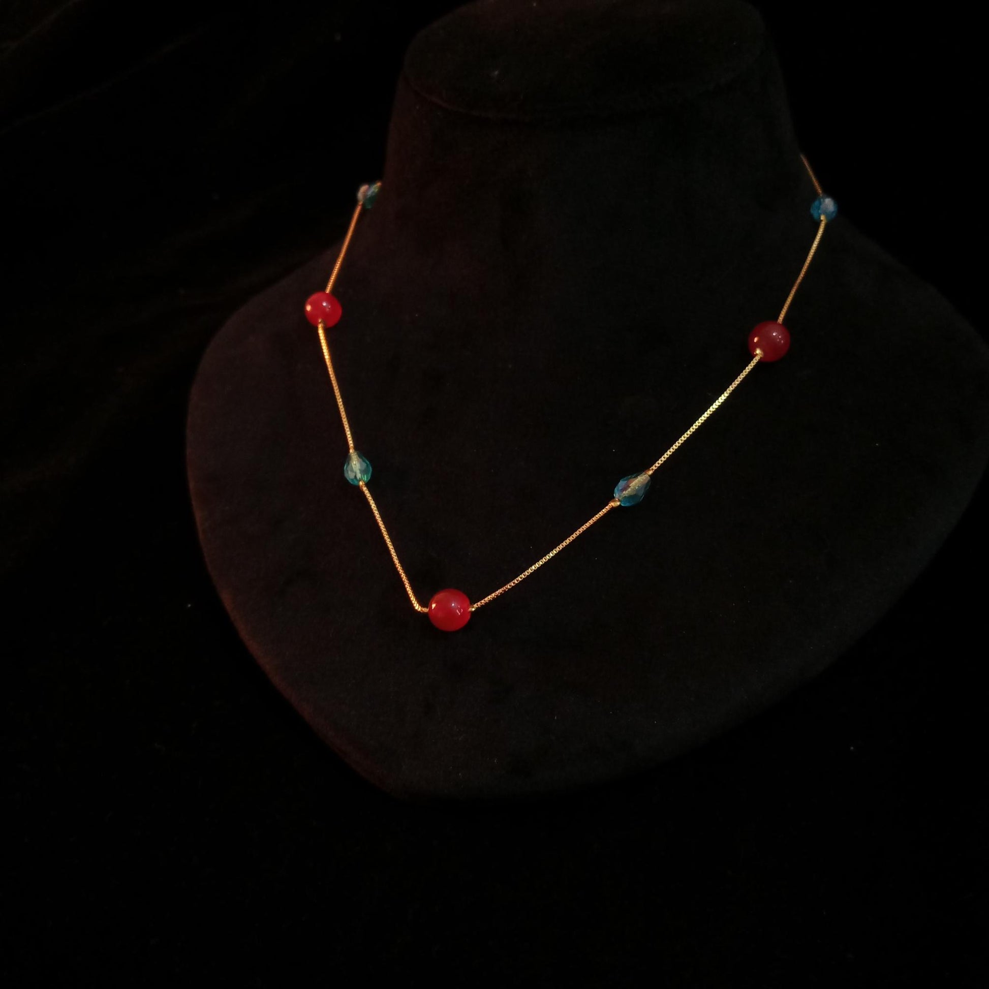 Red & Blue Beaded Minimal Neckpiece view 3
