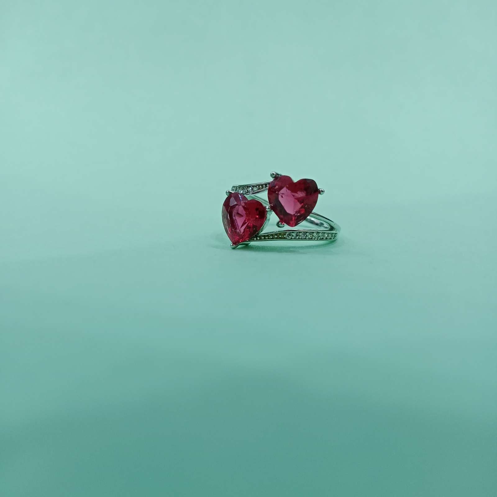 Blingso Ruby Red Heart Duo Ring – View 3