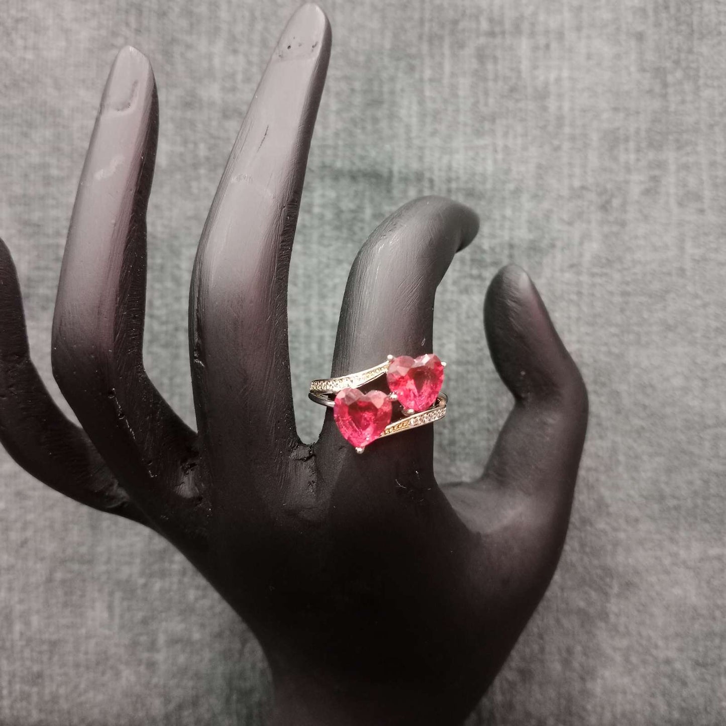 Blingso Ruby Red Heart Duo Ring – View 2