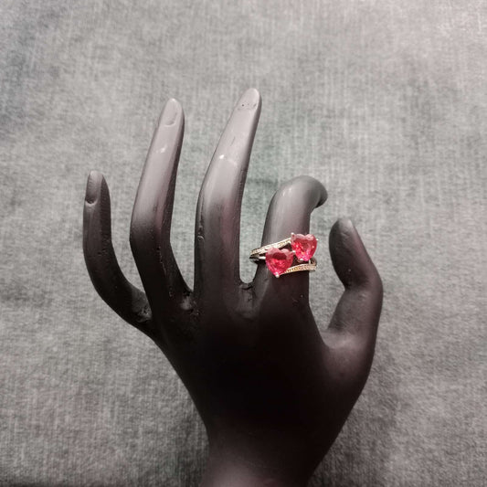 Blingso Ruby Red Heart Duo Ring – Main View