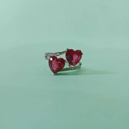 Blingso Ruby Red Heart Duo Ring – View 4