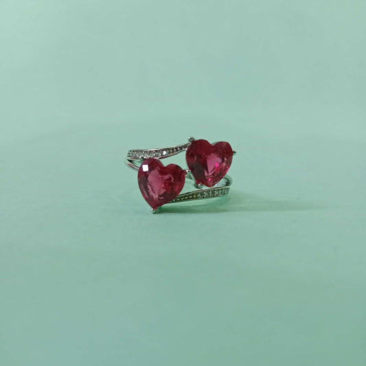 Blingso Ruby Red Heart Duo Ring – View 4