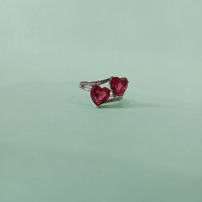 Blingso Ruby Red Heart Duo Ring – View 5