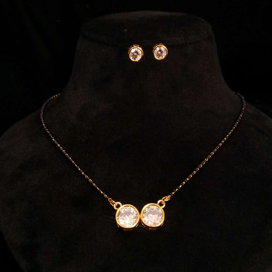 Solitaire Duo AD Mangalsutra Set – twin stone pendant in golden