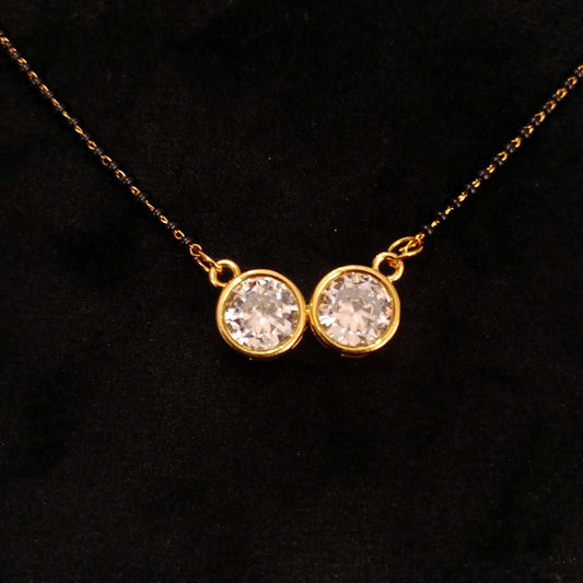 Solitaire Duo AD Mangalsutra Set – golden pendant and chain close view